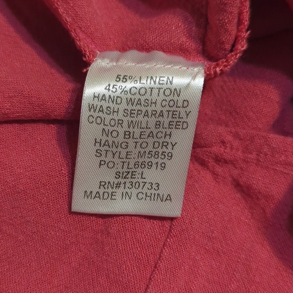 Umgee Women's Salmon Pink Linen/Cotton Dress L Bohemian Basic Summer Spring - Picture 3 of 5